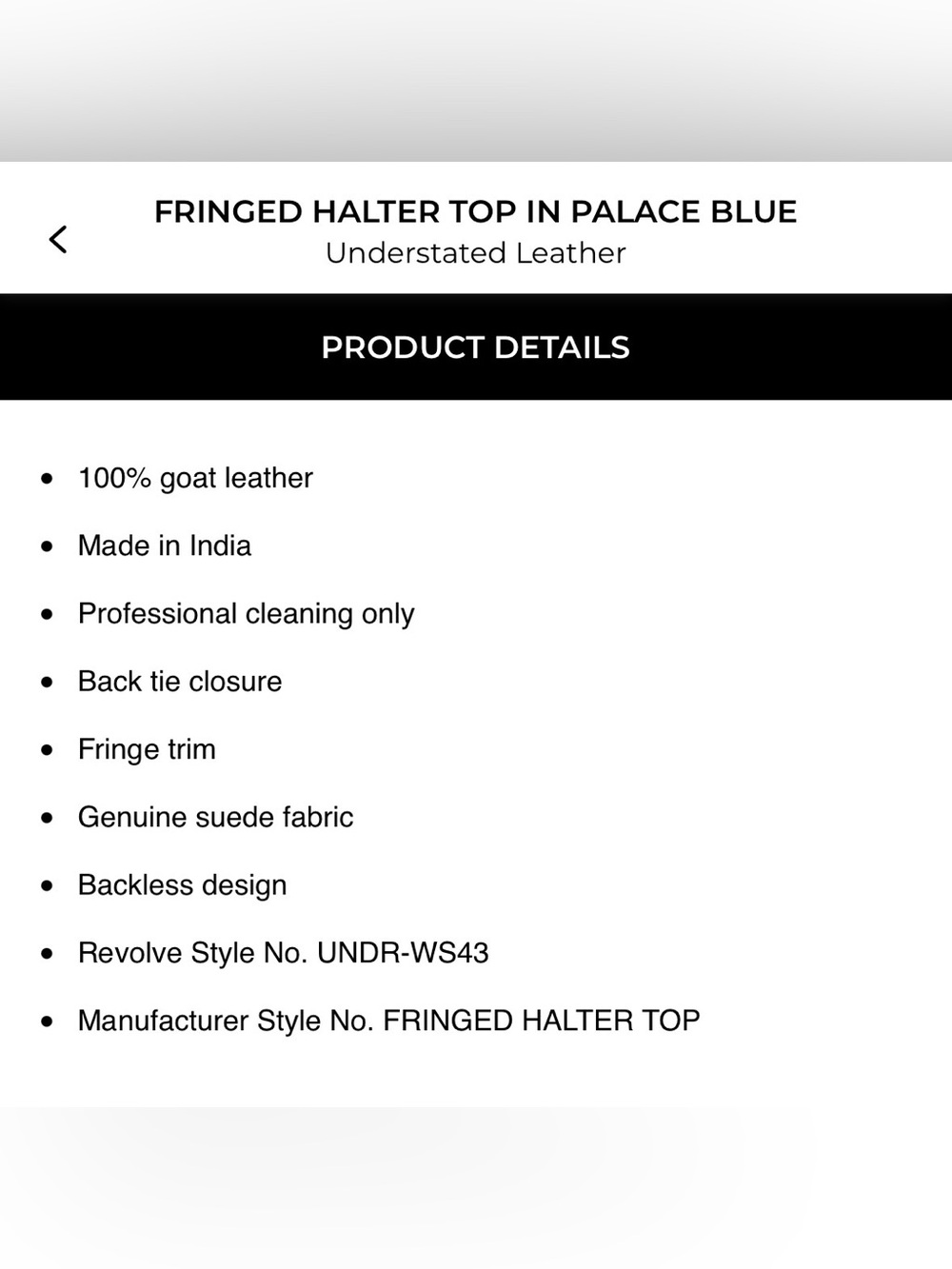 NWT Understated Leather FRINGED HALTER TOP IN PALACE BLUE - Picture 5 of 7